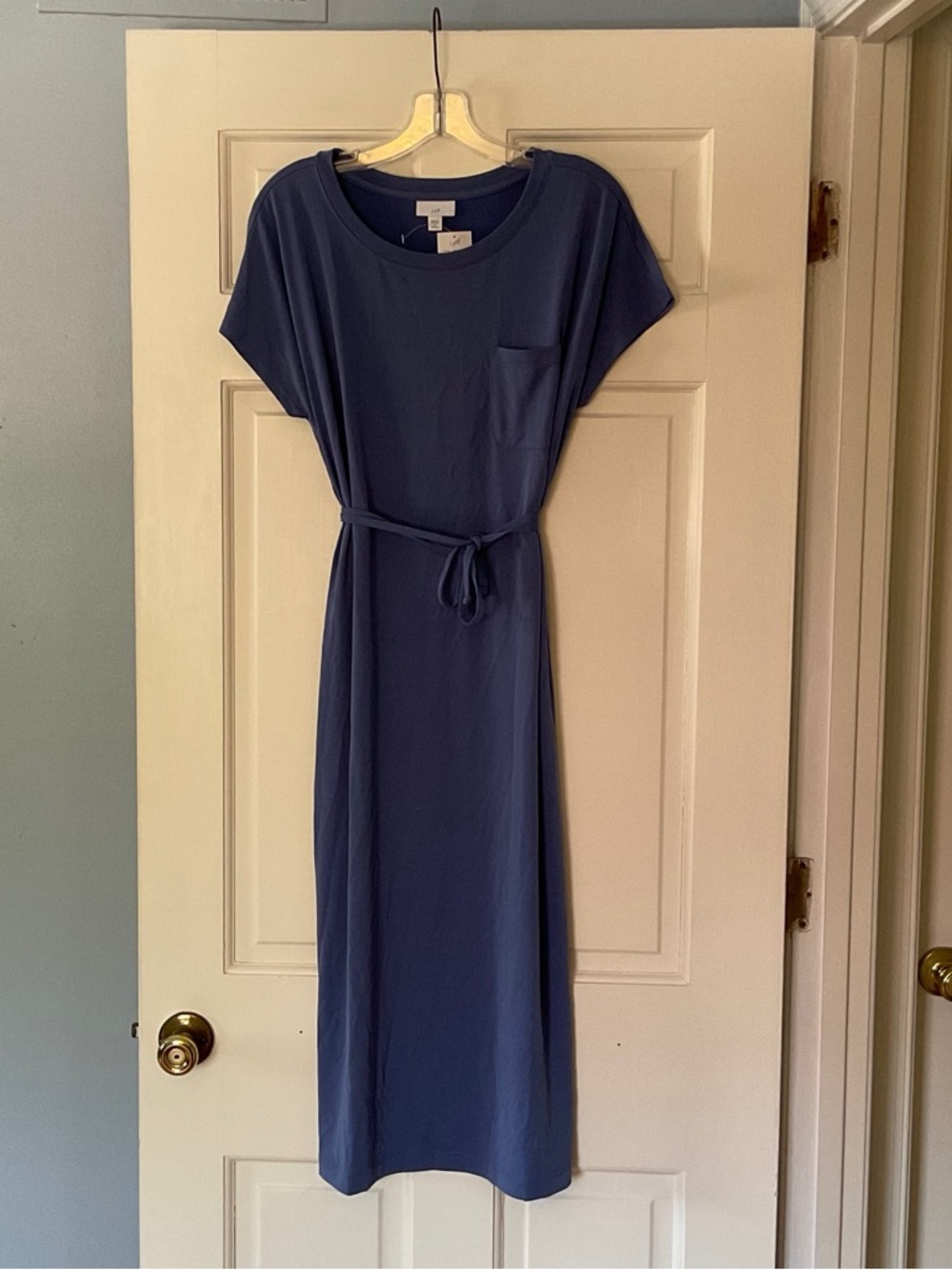 J. Jill Midi T-shirt Dress Blue Modal Blend Tie Waist M NWT Comfort Relaxed Soft